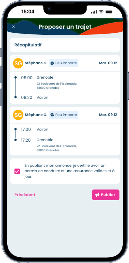 Recherche de covoiturage